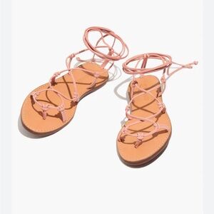 Madewell Lace-Up Strappy Sandal in Blush Pink and Tan